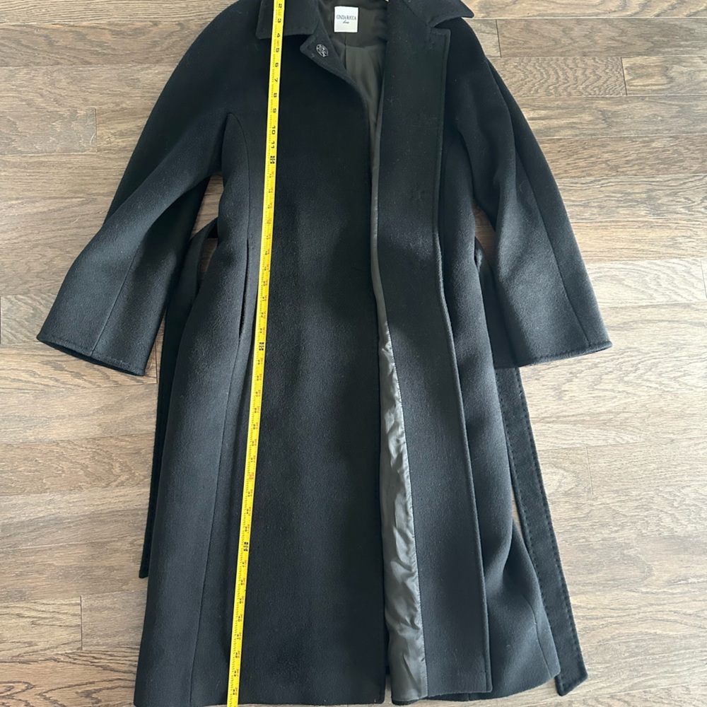 PURE VIRGIN WOOL CINZIA ROCCA BY RODEL S.p.A in ITALY, BELTED BLACK COAT BLACK 8 - Picture 7 of 15
